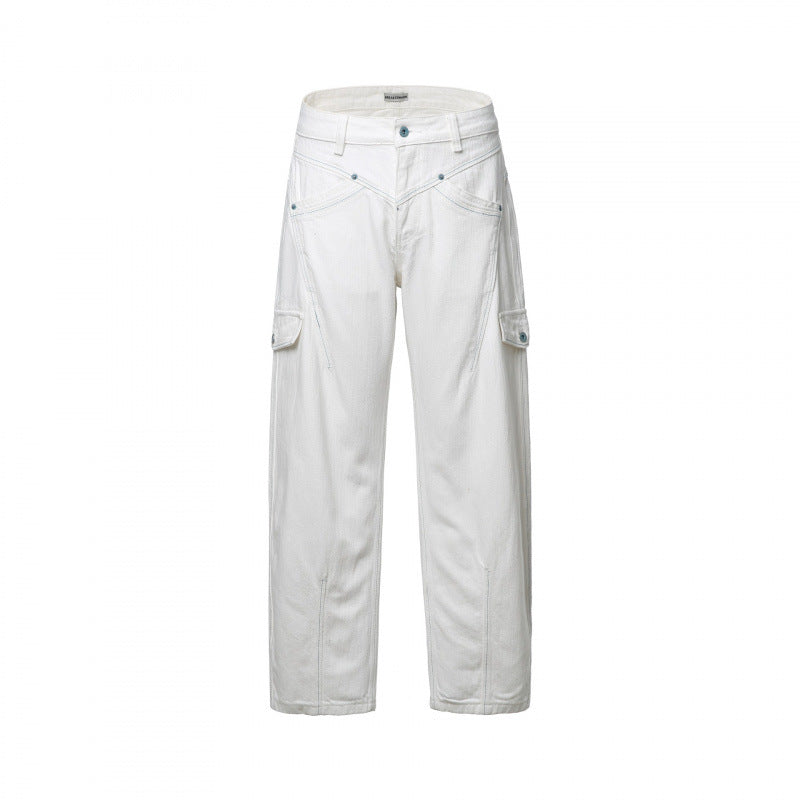 Damen Hochtaillierte Cargo-Hose entspannte Passform mit Klappentaschen und rohem Saum Shop Nory