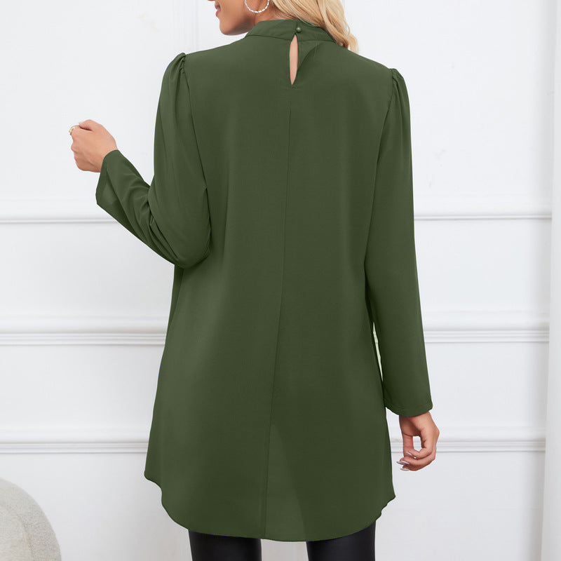 Damen Lässige Chiffon-Bluse mit Stehkragen und verlängertem Schößchen-Detail Shop Nory