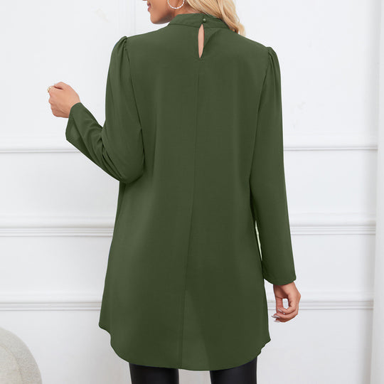 Damen Lässige Chiffon-Bluse mit Stehkragen und verlängertem Schößchen-Detail Shop Nory
