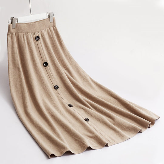 Damen Langer Faltenrock mit Knopfdetails Shop Nory