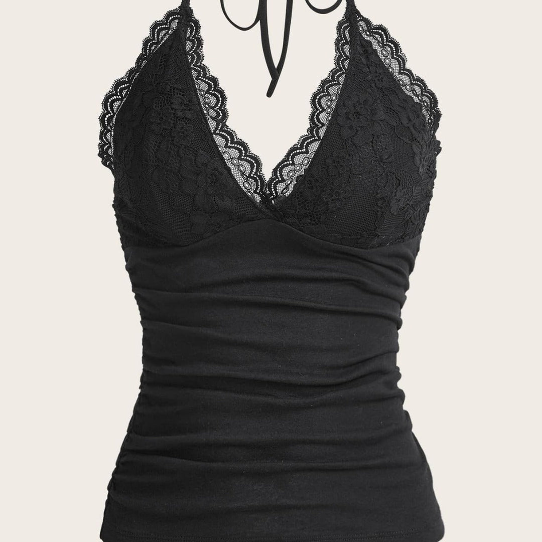 Damen Spitzen- und Jersey-Top mit raffiniertem Ausschnitt und verstellbaren Trägern