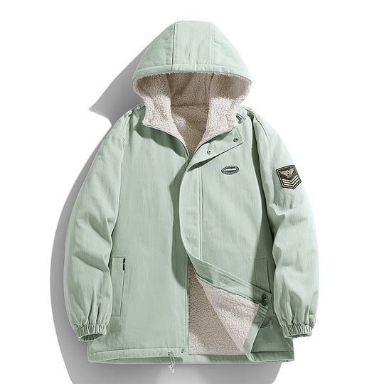 Herren Kapuzen-Canvasparka mit Teddyfleece-Innenfutter und Military‑Patch Shop Nory