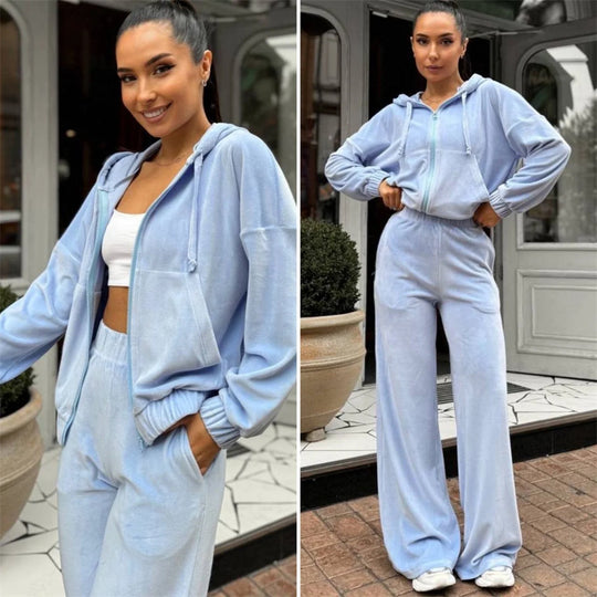 Damen Velours-Zip-Kapuzenjacke mit Marlene-Jogginghose Lounge-Set Shop Nory