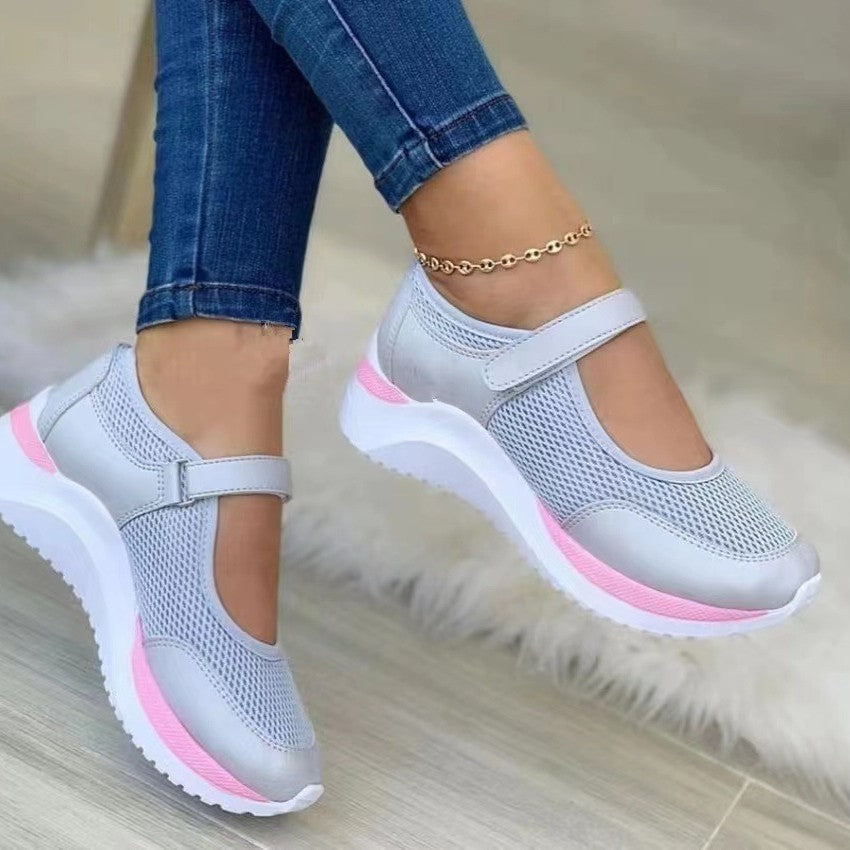 Damen Atmungsaktive Mary-Jane Sneaker mit Klettverschluss und Keilsohle Shop Nory