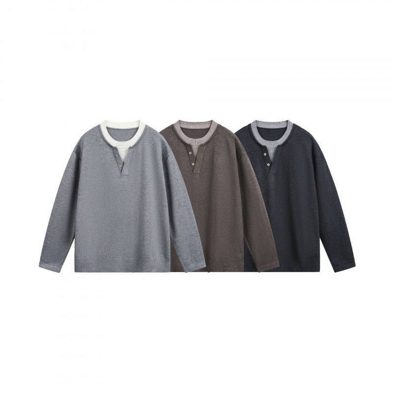 Herren Leichter Feinstrick-Henley-Pullover mit Kontrastkragen und Relaxed-Schnitt Shop Nory