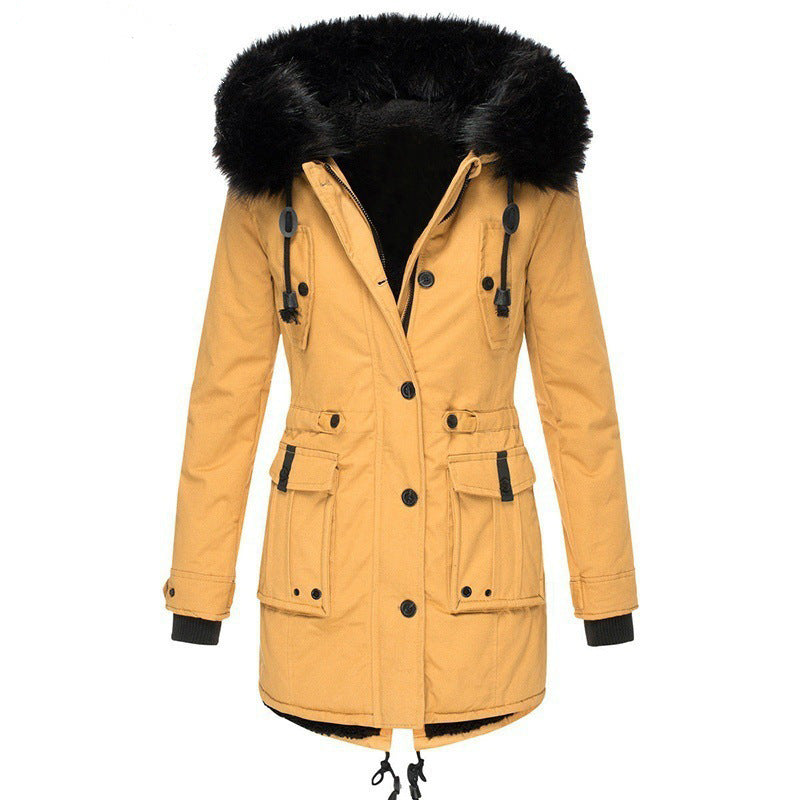 Damen Gefütterter Parka mit abnehmbarer Kunstfellkapuze, taillierter Silhouette und Utility‑Taschen Shop Nory