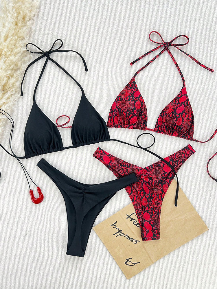 Damen Triangel-Bikini mit verspieltem Leopardenmuster und modischen Trägern