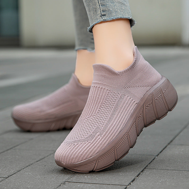 Damen Schnürlose Freizeitsneaker mit flexiblem Strick-Obermaterial