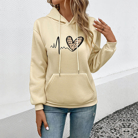 Damen Kapuzensweatshirt mit Leoparden‑Herz‑Print und Kängurutasche Shop Nory