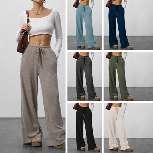 Damen Weit geschnittene Relax-Hose aus elastischem Strickmaterial mit Kordelzug