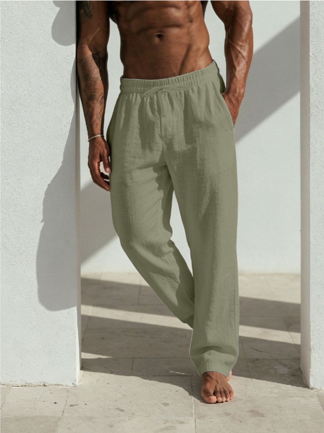 Herren Sommerliche Relaxhose aus Leinenmischung mit geradem Bein und Tunnelzug Shop Nory