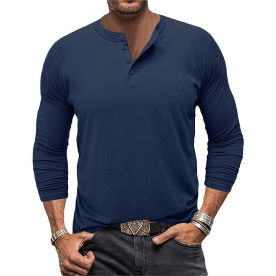 Herren Langarm-Henley-Shirt aus atmungsaktiver Baumwollmischung