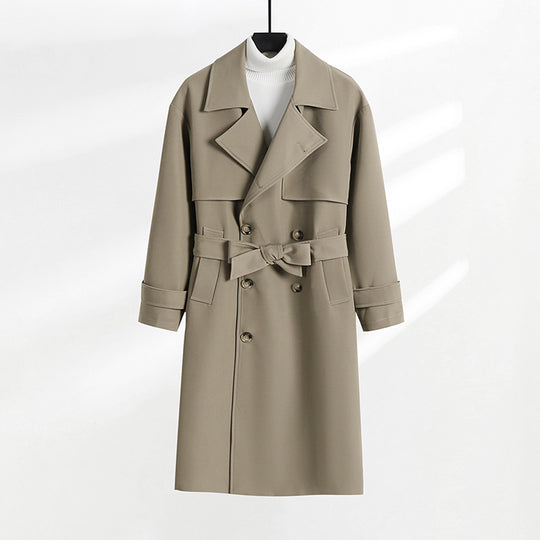 Damen taillierter Doppelreiher-Trenchcoat mit Bindegürtel und Schalkragen Shop Nory