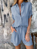 Damen Elegantes Kurzarm-Jumpsuit aus atmungsaktivem Stoff mit praktischen Taschen Shopnory