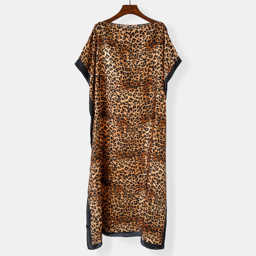 Damen Weiter Kaftan‑Überwurf in Seidenoptik mit Animal‑Print und Kontrastkante Shop Nory