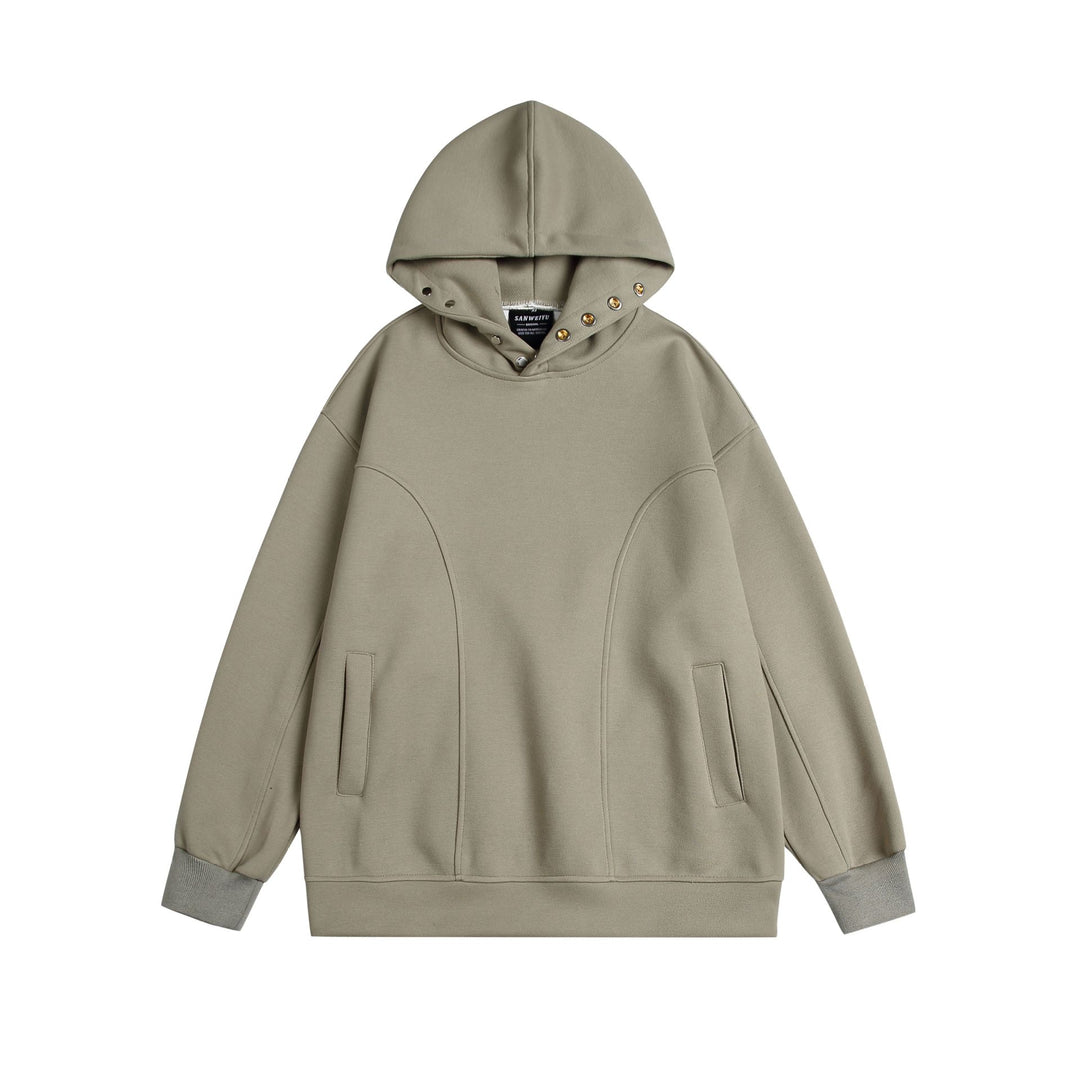 Unisex Oversize Kapuzenpullover mit Druckknopffunnel und Teilungsnähten Shop Nory