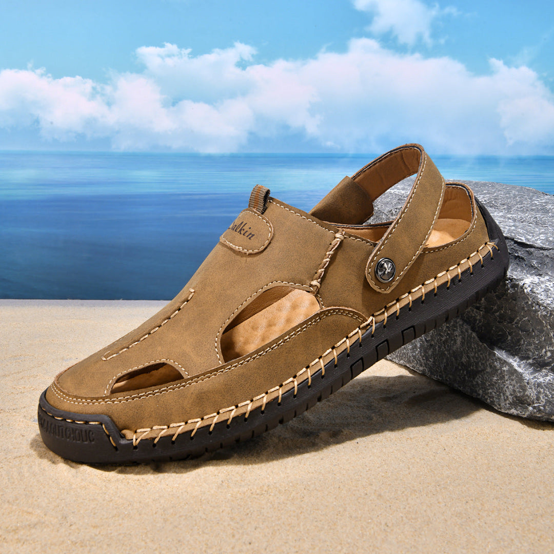 Herren luftige Leder-Sandalen mit verstellbarem Riemen Shopnory
