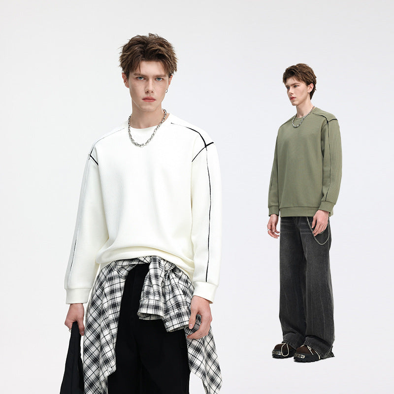 Herren Oversize Rippstruktur-Langarmshirt mit Kontrastnähten Shop Nory