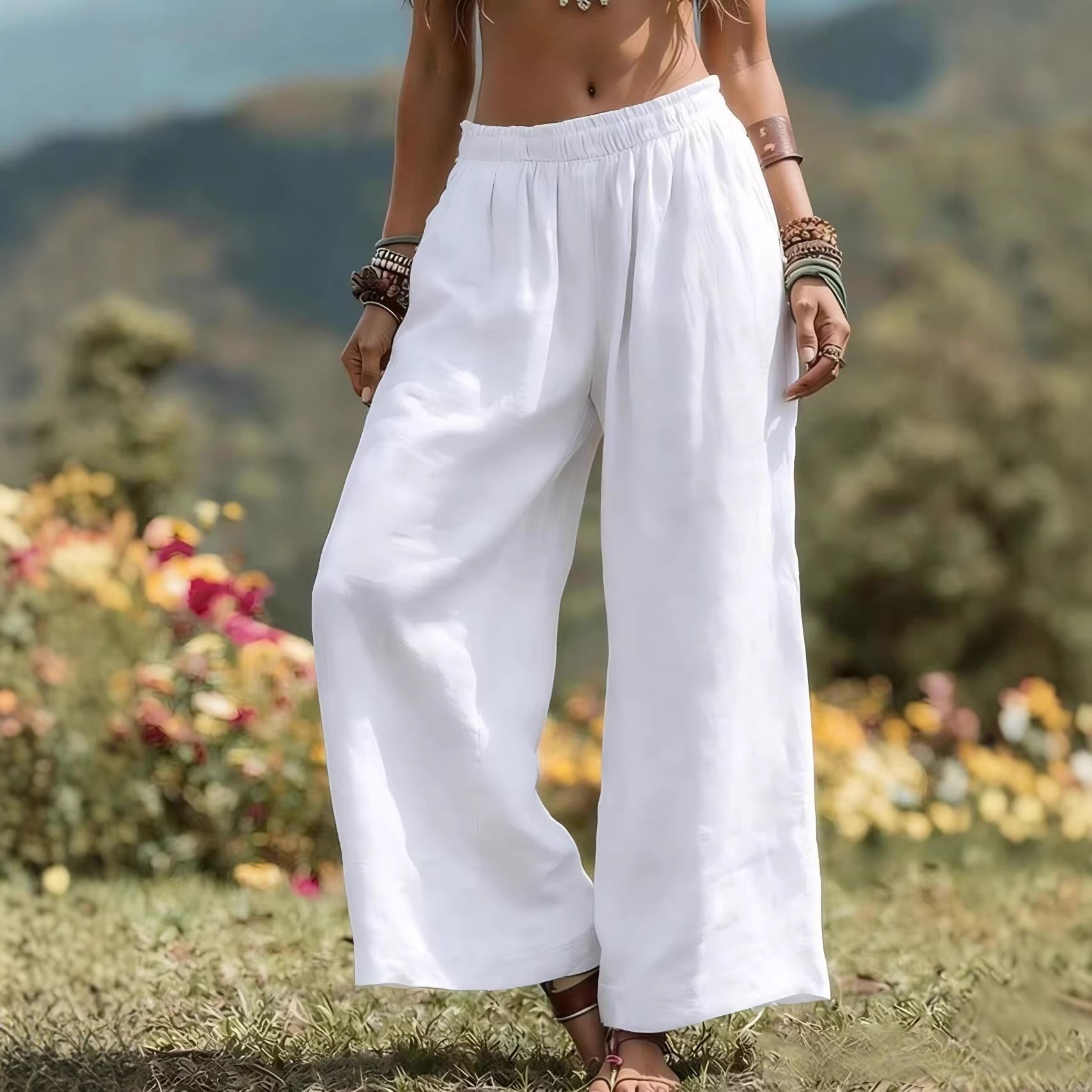 Damen Weit geschnittene Leinenhose