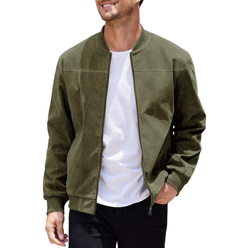 Herren nan velourslederoptik Bomberjacke mit Stehkragen, Rippbündchen und verdecktem Reißverschluss Shop Nory