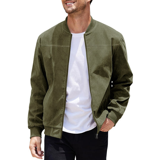 Herren nan velourslederoptik Bomberjacke mit Stehkragen, Rippbündchen und verdecktem Reißverschluss Shop Nory