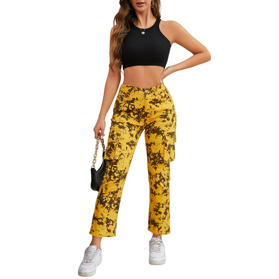 Damen Cargo-Hose mit Tie-Dye-Muster, hoher Bund und aufgesetzten Taschen Shop Nory