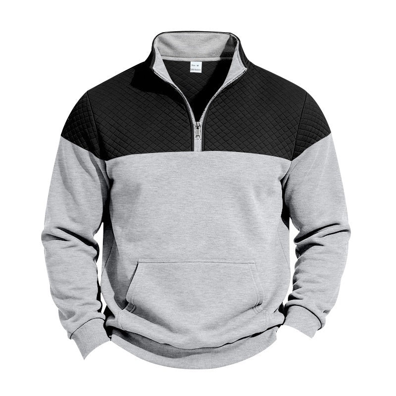 Herren Stehkragen-Sweatshirt mit Halbzip, gesteppter Schulterpasse und Kängurutasche Shop Nory