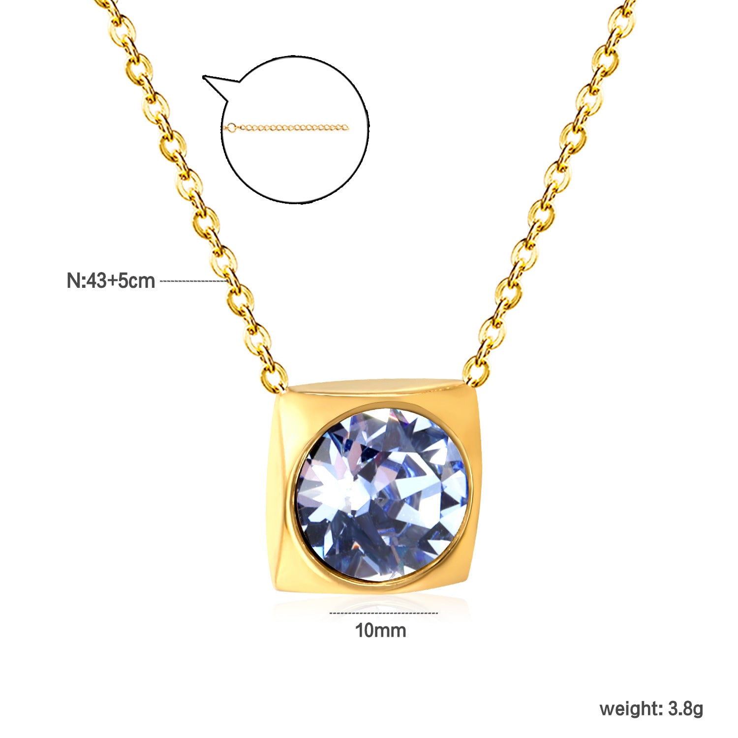 Damen Halskette mit quadratischem Kristallanhänger aus hochwertigem Edelstahl Shop Nory