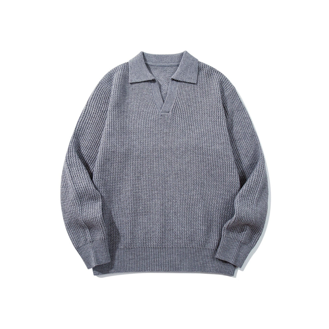Herren Grobgestrickter Polokragen-Pullover mit V‑Ausschnitt und Rippenbündchen Shop Nory