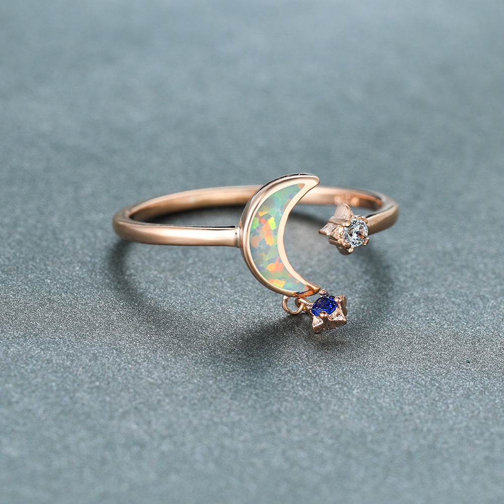 Damen Ring mit schimmerndem Mond und funkelnden Sternen Shop Nory