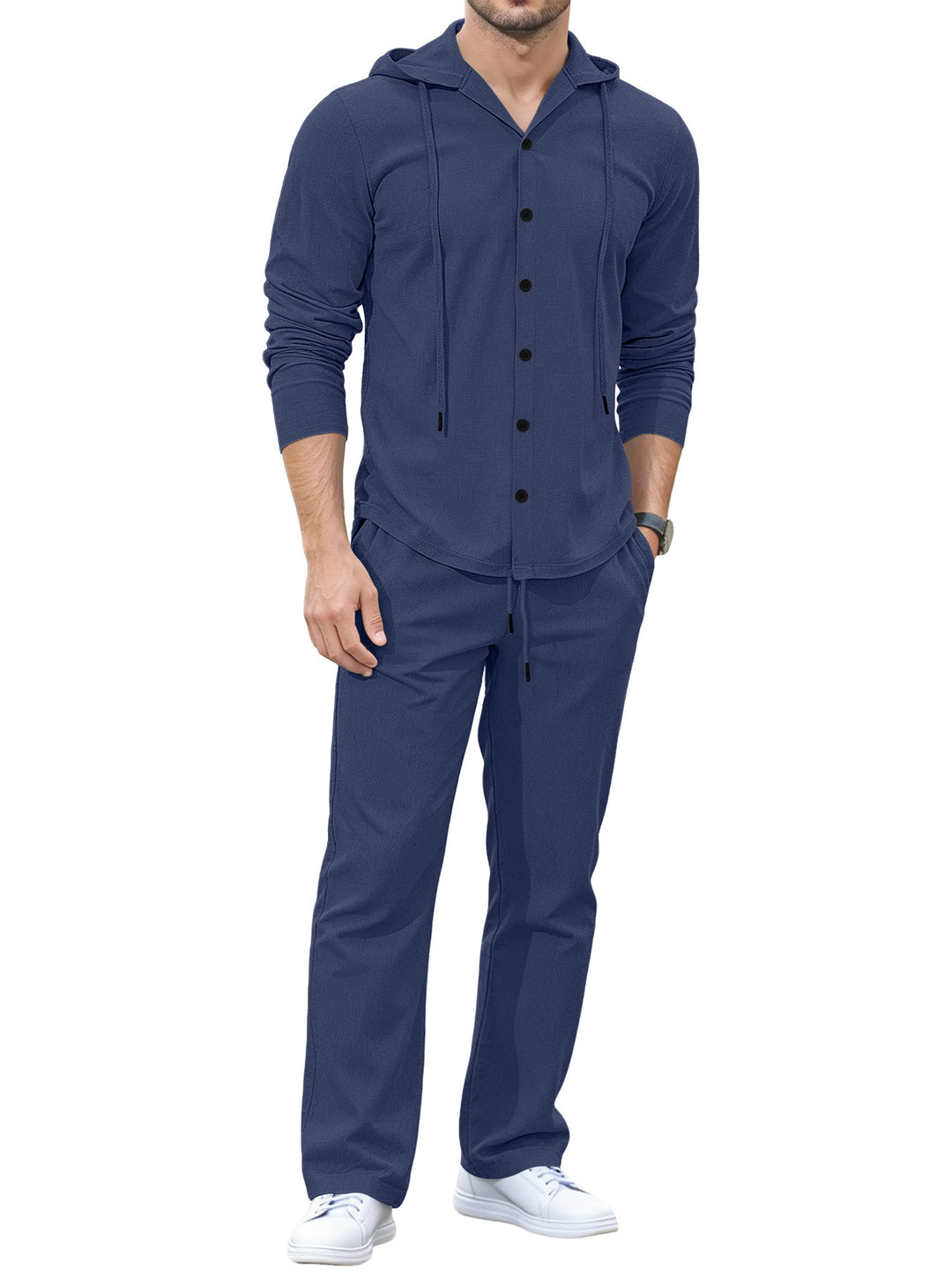 Herren Lässiges Knopf‑Hoodie Lounge‑Set aus Jersey mit Kordelzug und Komfort‑Jogger Shop Nory