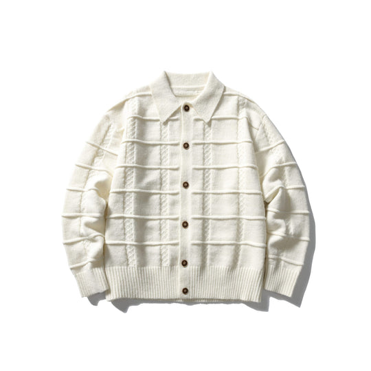 Herren strukturierte Strickjacke mit Hemdkragen und durchgehender Knopfleiste Shop Nory