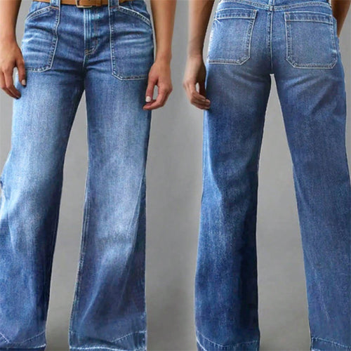 Damen Hochtaillierte Denim-Jeans mit weitem Schlagbein und aufgesetzten Vordertaschen Shop Nory