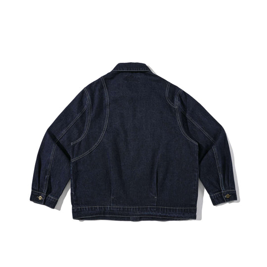Unisex Boxy-Denimjacke im Workwear‑Stil mit markanten Rundtaschen Shop Nory