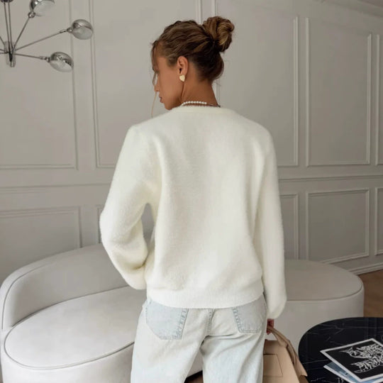 Damen Flauschige Strickjacke mit Herzknöpfen Shop Nory