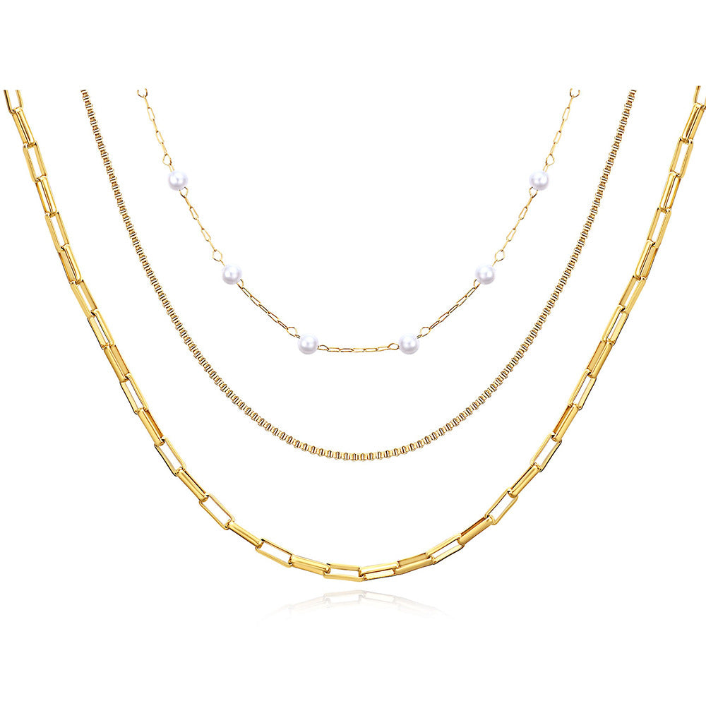 Damen Halskette mit modernen Gliederelementen und Perlenakzenten Shop Nory