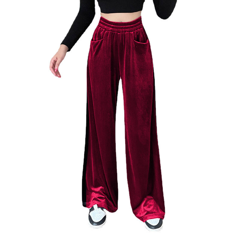 Damen Weite Samt-Hose mit elastischem Bund und praktischen Taschen Shopnory