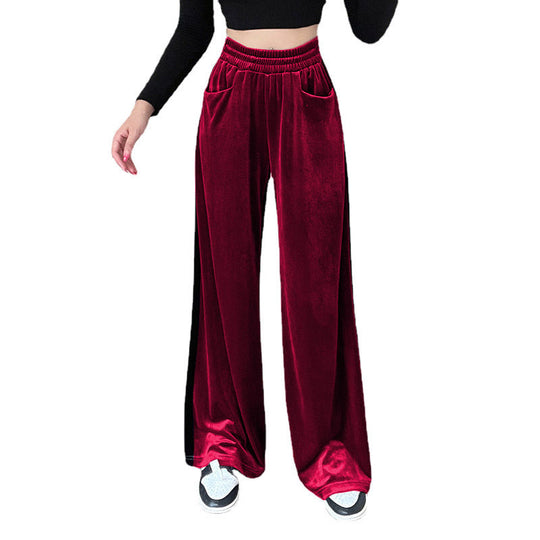 Damen Weite Samt-Hose mit elastischem Bund und praktischen Taschen Shopnory