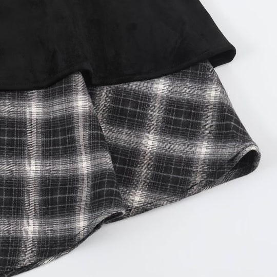 Damen Asymmetrischer Lagenrock mit Kunstleder-Oberschürze und kariertem Chiffon-Volant Shop Nory