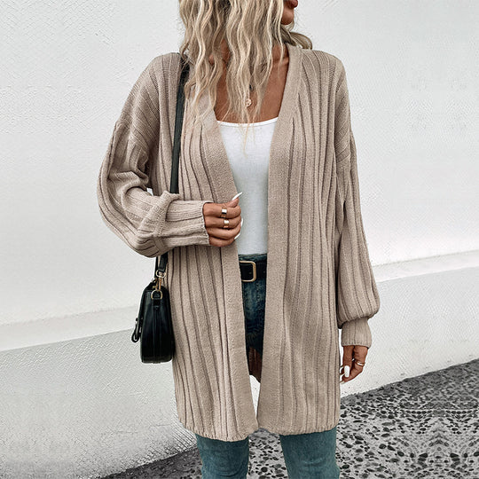 Damen Longline Strickmantel-Cardigan mit vertikaler Rippenstruktur und Oversize-Silhouette Shop Nory