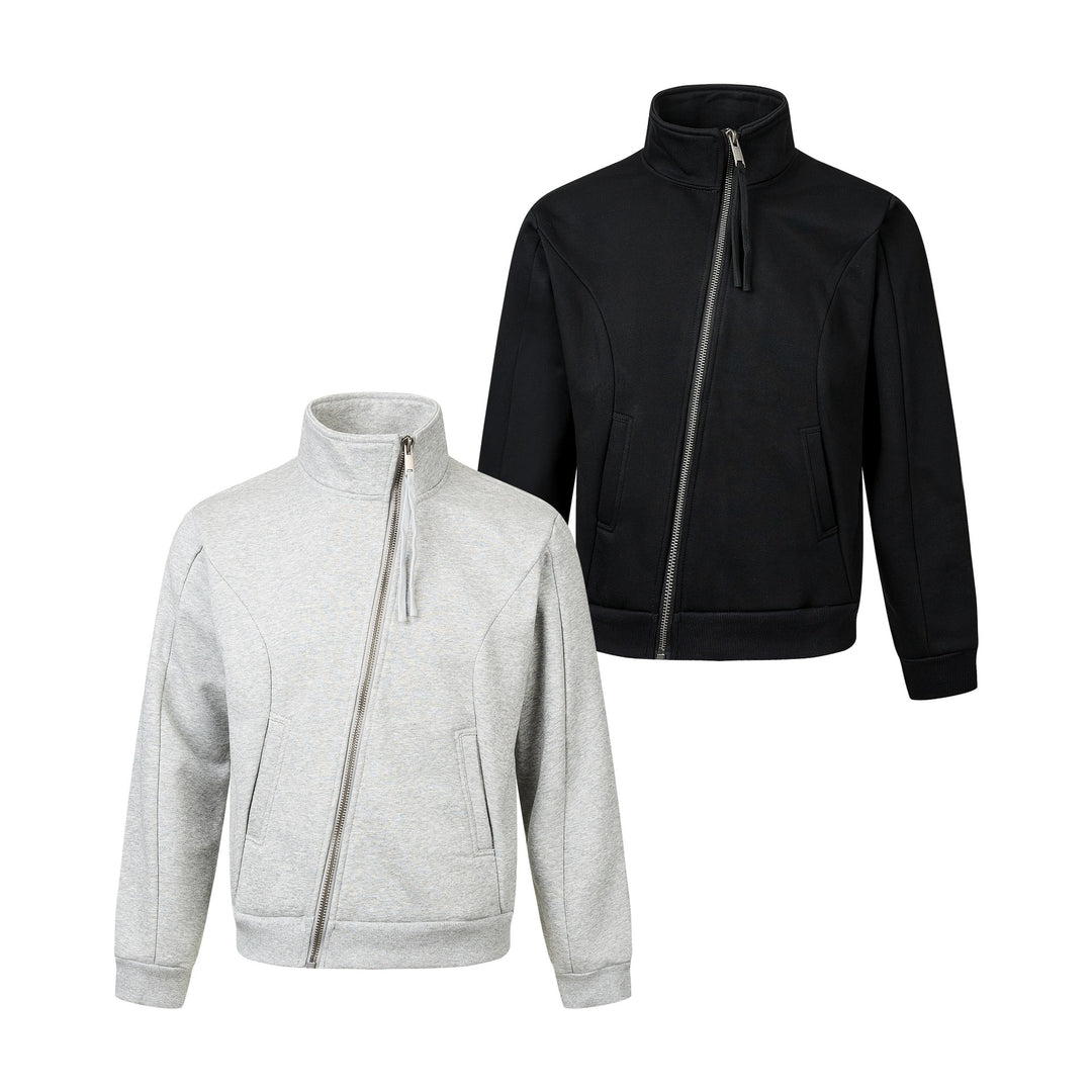 Unisex Kurz geschnittene Sweatjacke mit hohem Stehkragen und asymmetrischem Reißverschluss Shop Nory