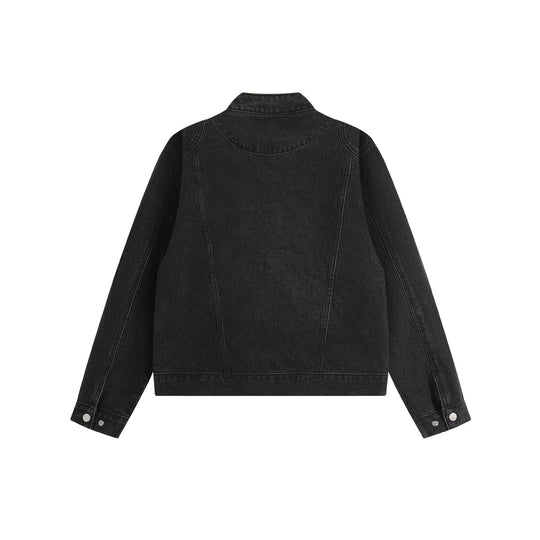 Unisex Kurz geschnittene Denim-Blousonjacke mit Stehkragen und durchgehendem Reißverschluss Shop Nory