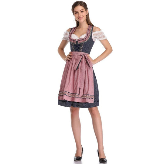 Damen nan traditionelles Dirndlkleid mit Schnürung, floraler Baumwollqualität und Schleifen-Schürze Shop Nory