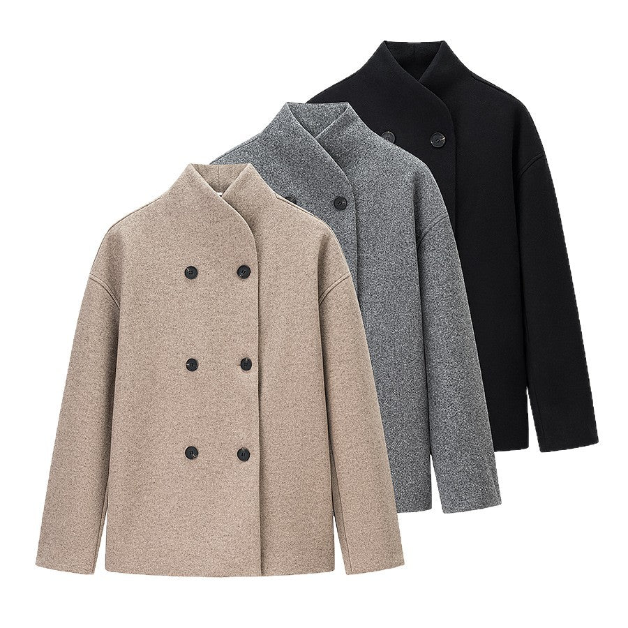 Damen Boxy-Doppelreiher Wollmix-Mantel mit hohem Wickelkragen Shop Nory