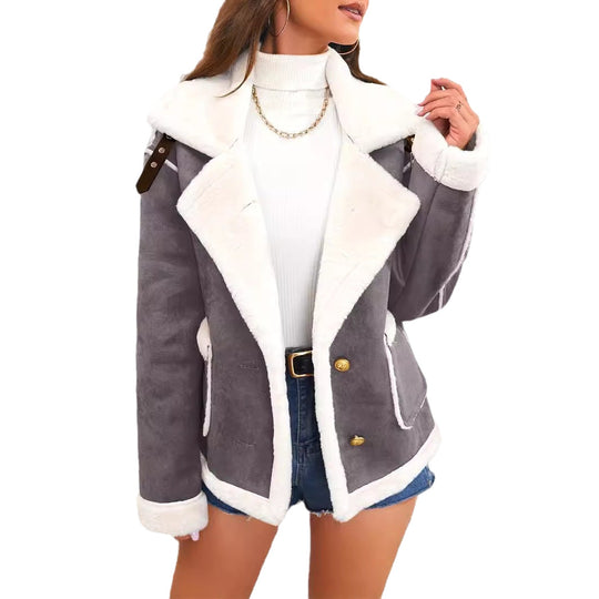 Damen nan kurz geschnittene Lammfelloptik Fliegerjacke Shop Nory