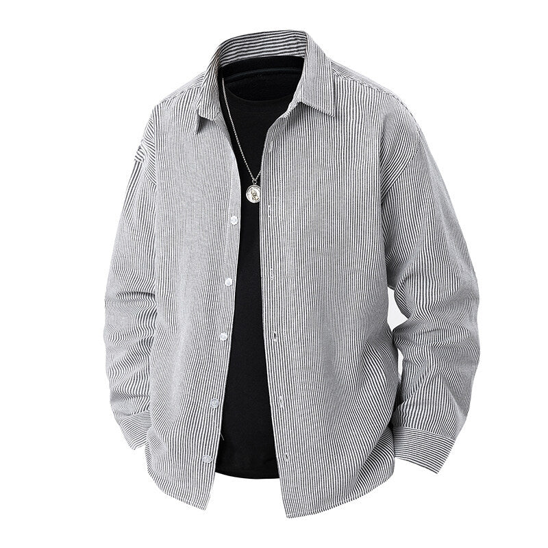 Herren gestreiftes Overshirt-Hemd mit lockerer Passform und Kentkragen Shop Nory