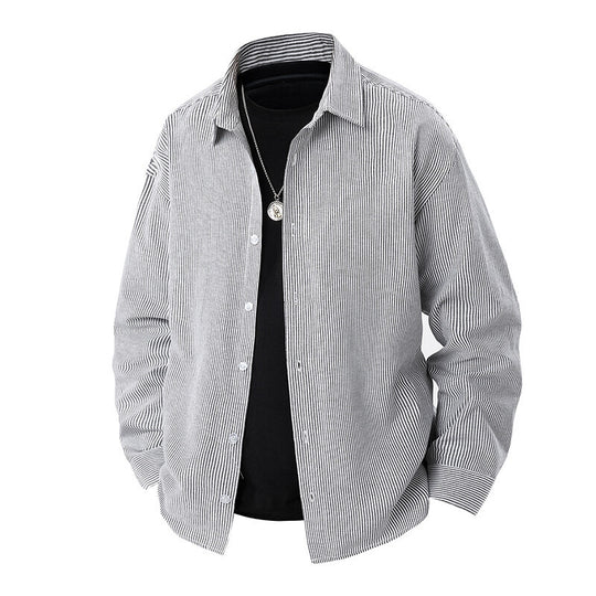 Herren gestreiftes Overshirt-Hemd mit lockerer Passform und Kentkragen Shop Nory