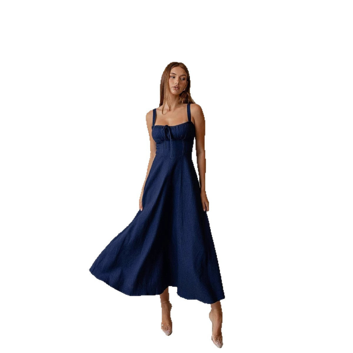 Damen Midikleid mit Bindegürtel und schwingendem Rock