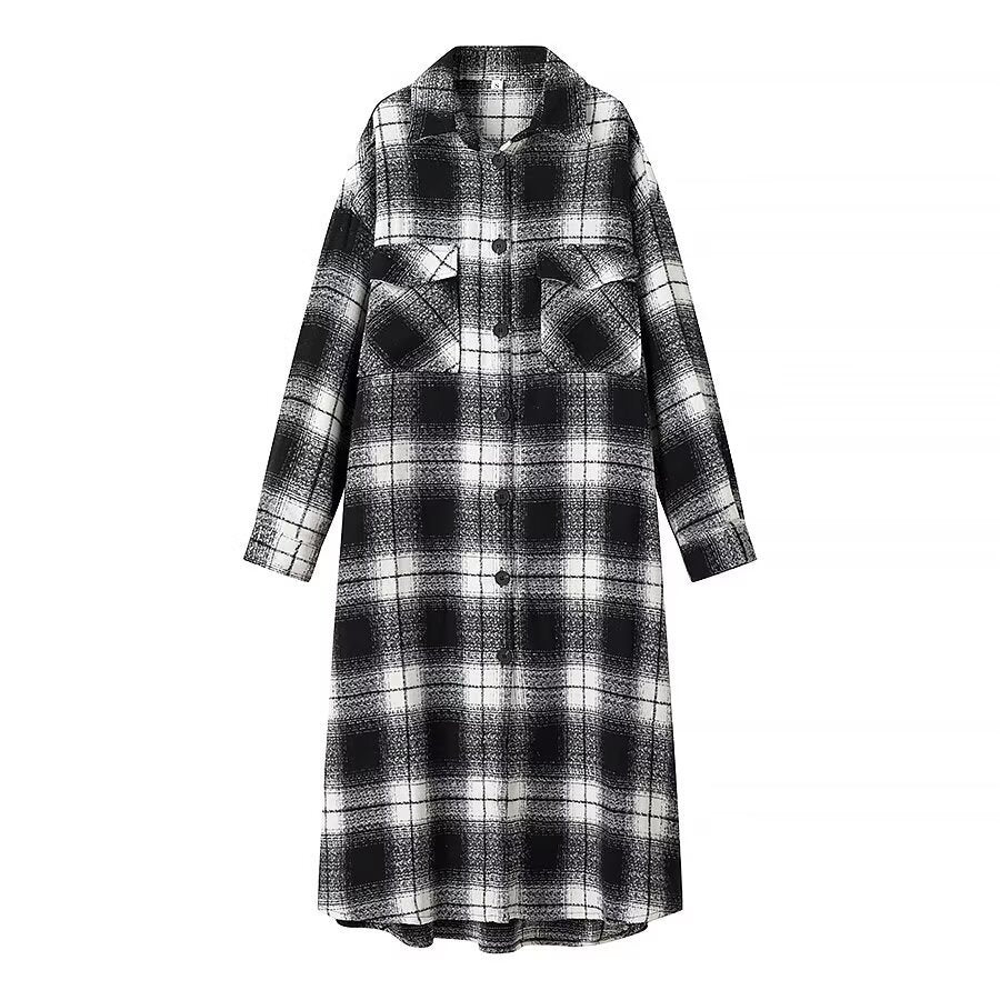 Damen Longline-Karo-Überhemd mit Oversize-Schnitt und aufgesetzten Pattentaschen Shop Nory