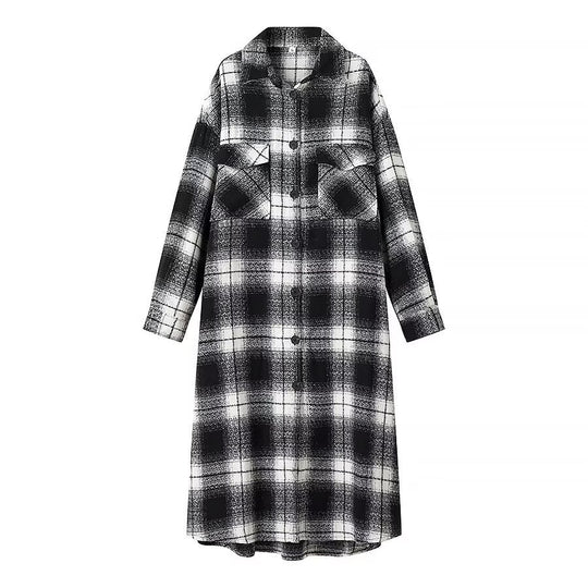 Damen Longline-Karo-Überhemd mit Oversize-Schnitt und aufgesetzten Pattentaschen Shop Nory